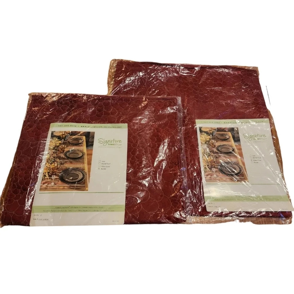 Signature HomeStyles Matching Pillow Cover & Table Runner Dark Red Floral